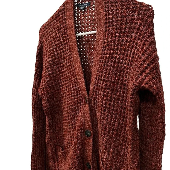 American Eagle Rust Red Open Knit Cardigan Long Sleeve Womens Size Small - Picture 4 of 8